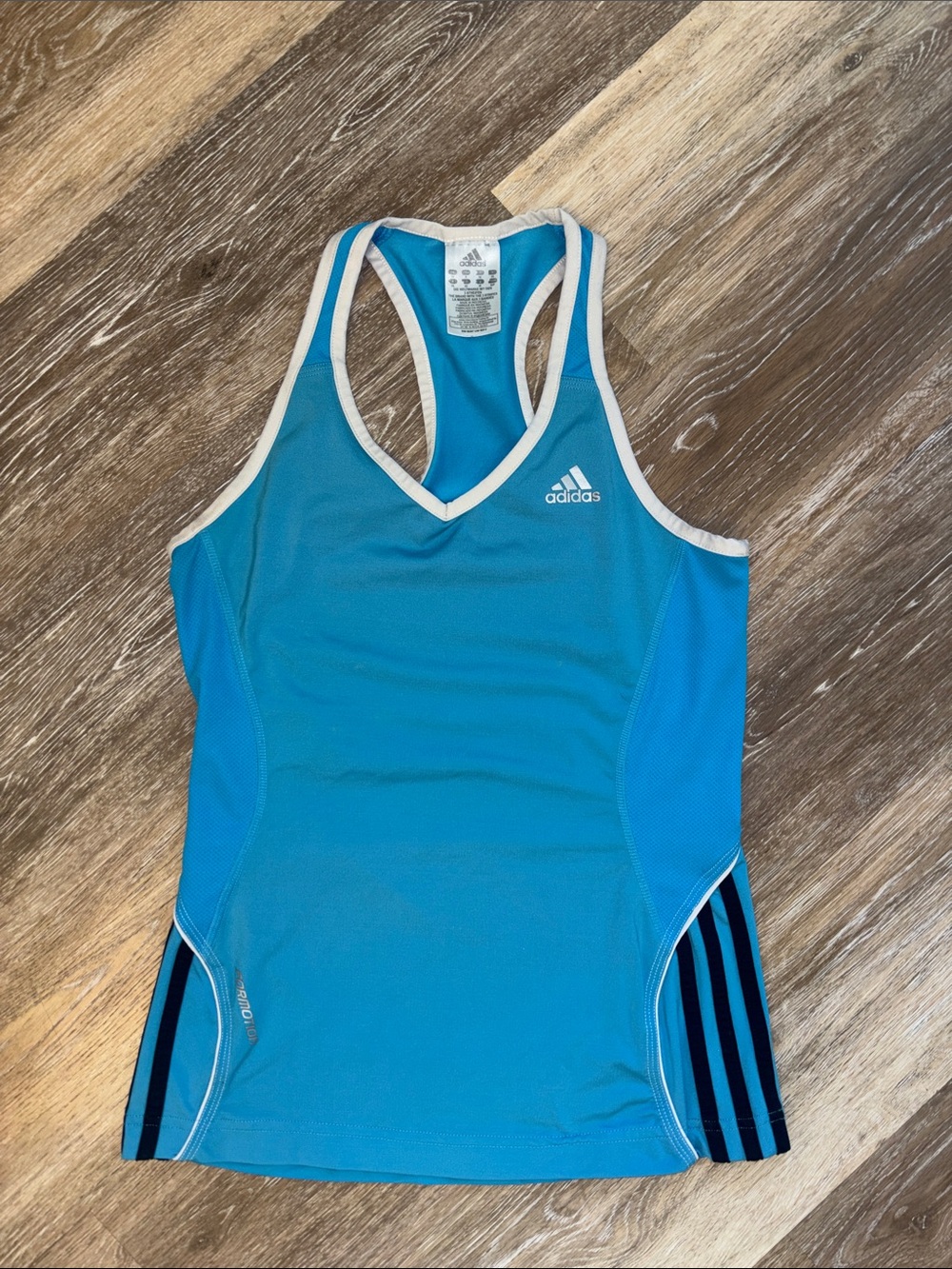 adidas Aqua & White Racerback tank top shirt workout fitness Y2K small blue VTG